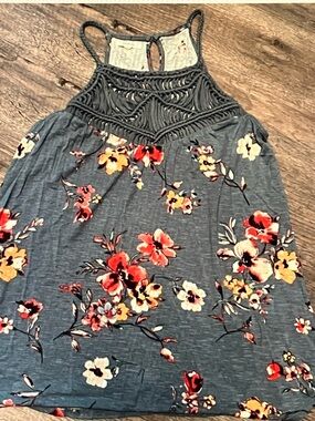 Maurices Blue Floral Crochet Racerback Tank